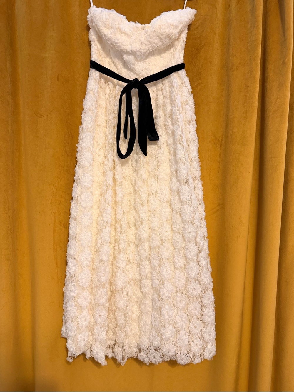 GORGEOUS NWOT Women's Lace Strapless Dress with Black Velvet Waist Tie